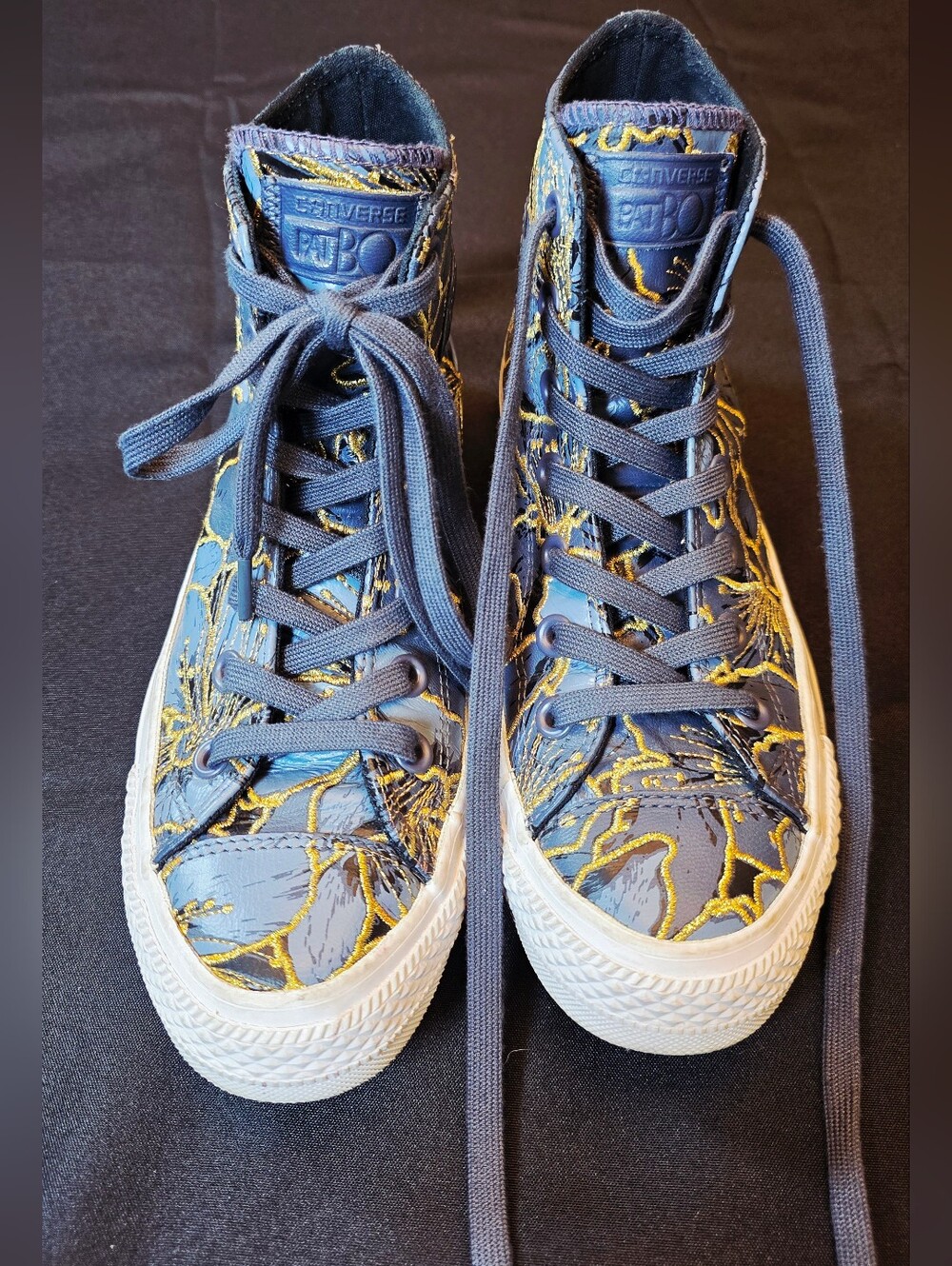 Converse x PatBo Chuck Taylor All Star Lift Hi Blue Gold Embroidered Leather